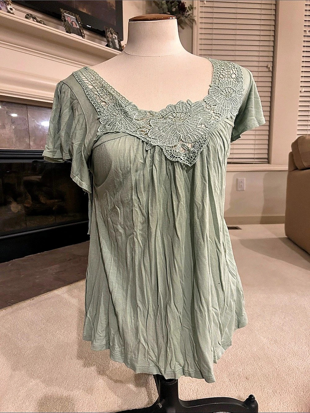 Sage Green Lace Neck Tunic
